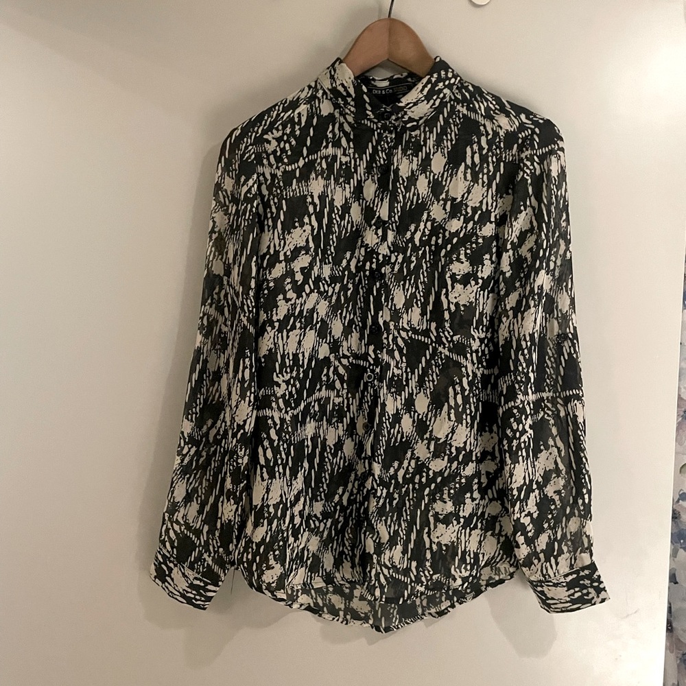 DKR & Co. Studio | Chic Patterned, Sheer Button Up Long Sleeve Blouse | S